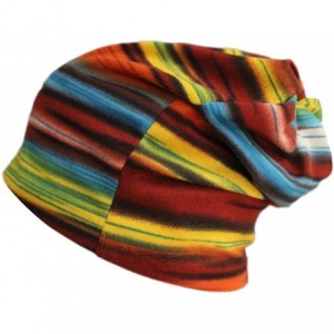Skullies & Beanies Womens Winter Fleece Rainbow Stripes Slouchy Baggy Beanie Hat Cap Hood Hairband - Orange - CU12EQ4PO7V $20.00