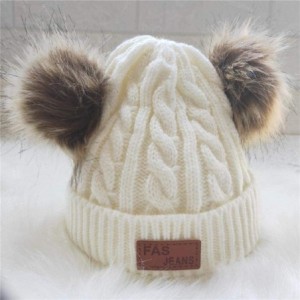 Skullies & Beanies Girls Boys Knit Cap Warm Fur Ball Baby Winter Knit Hat Children Beanie Hats & Caps - White - C9193N08I26 $...