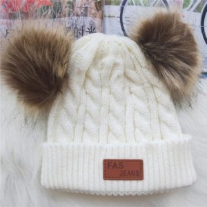 Skullies & Beanies Girls Boys Knit Cap Warm Fur Ball Baby Winter Knit Hat Children Beanie Hats & Caps - White - C9193N08I26 $...