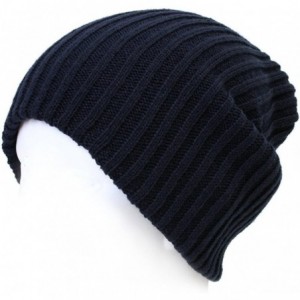 Skullies & Beanies 2 Pack Solid Color Blank Long Cuff Daily Stretch Knit Winter Beanies - Navy - C8119FQZTCV $14.72