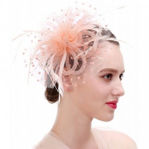 Headbands Feather Fascinators Headband and Clip for Women Tea Party Bridal Cocktai - Champagne - CA1868DHRTH $25.94