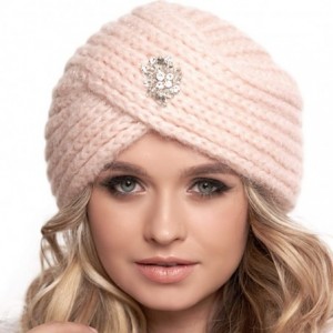 Skullies & Beanies Jewled Fashion Knit Turban Beanie - Boho Glitter Sparkly Muslim Hats for Women - Twisted Wool Cap - Pink -...