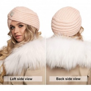 Skullies & Beanies Jewled Fashion Knit Turban Beanie - Boho Glitter Sparkly Muslim Hats for Women - Twisted Wool Cap - Pink -...