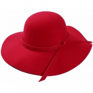 Fedoras Women Vintage Wide Brim Floppy Warm Fashion Felt Hat Trilby Bowler - Red - CH189XSEQ24 $12.56