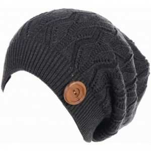 Skullies & Beanies Womens Winter Knit Beanie Hat Plush Fleece Lined - Charcoal Button - CQ18XQGRMNO $43.19