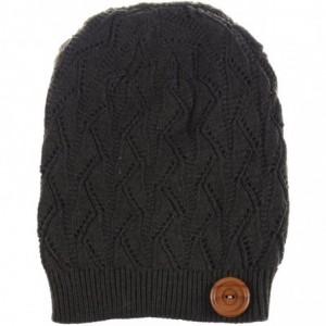 Skullies & Beanies Womens Winter Knit Beanie Hat Plush Fleece Lined - Charcoal Button - CQ18XQGRMNO $21.06