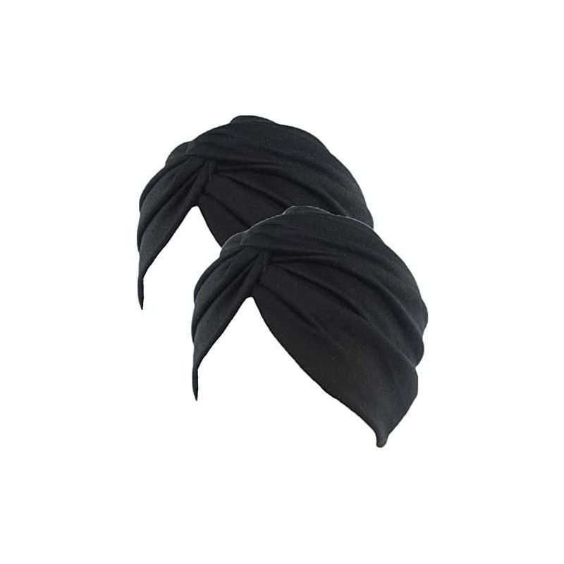 Skullies & Beanies Women's Sleep Soft Turban Pre Tied Cotton India Chemo Cap Beanie Turban Headwear - 2pcs Black - CM18M3H0UO...