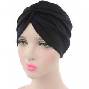 Skullies & Beanies Women's Sleep Soft Turban Pre Tied Cotton India Chemo Cap Beanie Turban Headwear - 2pcs Black - CM18M3H0UO...