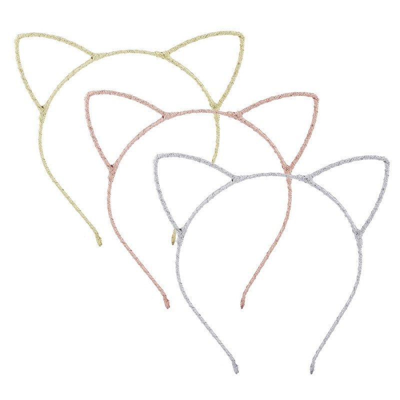 Headbands Gold Brown Silver Tone Wire Cat Ears Fancy Fashion Heaband (3pc) - CU18IN0IZ65 $11.22