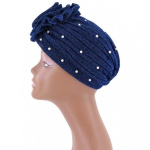 Skullies & Beanies African Printing Turban Cap Hairwrap Headwear Sleep Chemo Bonnet Hat Beanie for Women - Royal Blue Shiny T...