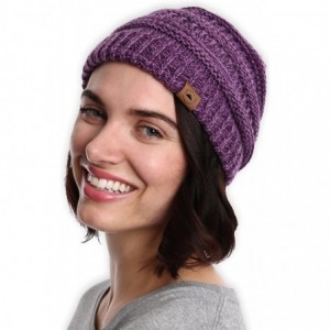 Skullies & Beanies Womens Cable Knit Beanie - Warm & Soft Stretch Winter Hats for Cold Weather - Purple - CW184AKIQR3 $21.74