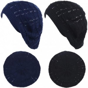 Berets Chic Soft Knit Airy Cutout Lightweight Slouchy Crochet Beret Beanie Hat - 2-pack Navy & Black - CP18LEKEZQE $34.16