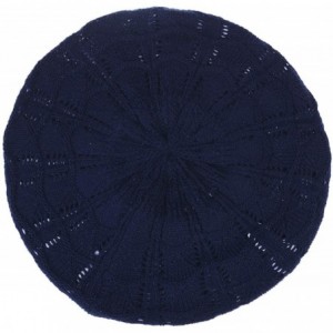 Berets Chic Soft Knit Airy Cutout Lightweight Slouchy Crochet Beret Beanie Hat - 2-pack Navy & Black - CP18LEKEZQE $29.34