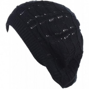 Berets Chic Soft Knit Airy Cutout Lightweight Slouchy Crochet Beret Beanie Hat - 2-pack Navy & Black - CP18LEKEZQE $32.15