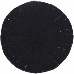 Berets Chic Soft Knit Airy Cutout Lightweight Slouchy Crochet Beret Beanie Hat - 2-pack Navy & Black - CP18LEKEZQE $32.15