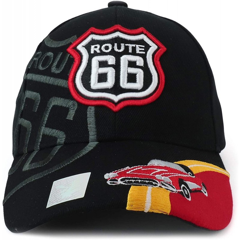 Baseball Caps Route 66 Classic Car Embroidered Structured Baseball Cap - Black - CQ18637ARGT $15.23