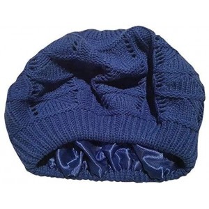 Berets Slouchy Satin Lined Knit Beret - Great for Natural Hair! - Navy Blue - C3193I66YLI $11.48