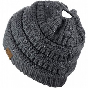 Skullies & Beanies BeanieTail Sparkly Sequin Cable Knit Messy High Bun Ponytail Beanie Hat- Dark Melange Gray - CK18HD993W7 $...