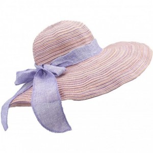 Sun Hats Women Summer Woven Hat Wide Brim Floppy Beach Sun Hat with Bowknot - Purple - CP18DLTWG0H $23.46