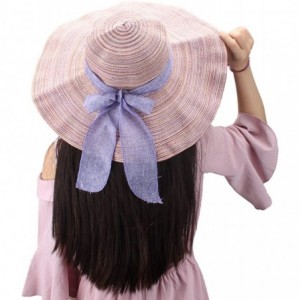 Sun Hats Women Summer Woven Hat Wide Brim Floppy Beach Sun Hat with Bowknot - Purple - CP18DLTWG0H $12.53