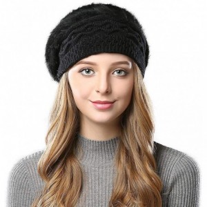 Berets Furry French Beret for Women Warm Fleece Lined Knit Paris Mime Hat Winter Slouch Beanie - Black - CR18Q6AXEX7 $31.60