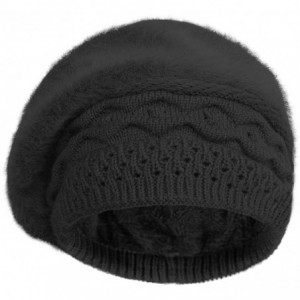 Berets Furry French Beret for Women Warm Fleece Lined Knit Paris Mime Hat Winter Slouch Beanie - Black - CR18Q6AXEX7 $16.22