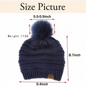 Skullies & Beanies Women Pompom Beanie 2 Pack- Knit Ski Cap Winter Chunky Baggy Hat with Faux Fur Bobble (White + Red) - CQ18...