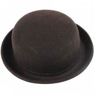 Fedoras Women's Girls Roll-up Brim Wool Dome Hat Bowler (Grey) - Coffee - CH18N9RUGDM $20.02
