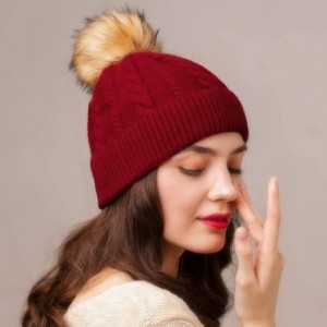 Skullies & Beanies Beanie Hats for Women Slouchy Style Winter Hat with Faux Fur Pom Pom Hats - New-wine Red - CH189OUIUNT $13.12
