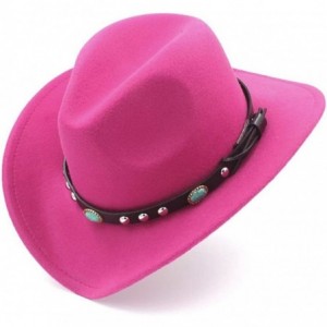 Cowboy Hats Adult Wool Blend Western Cowboy Hat Cowgirl Cap Turquoise Leather Band - Rose Red - C718GAZYZLR $24.28