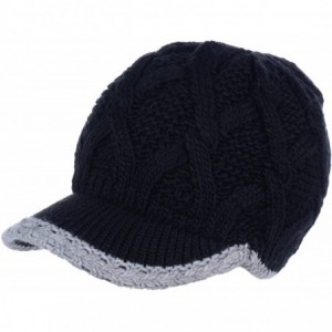 Skullies & Beanies Winter Fashion Knit Cap Hat for Women- Peaked Visor Beanie- Warm Fleece Lined-Many Styles - Black-aran - C...