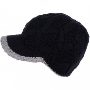 Skullies & Beanies Winter Fashion Knit Cap Hat for Women- Peaked Visor Beanie- Warm Fleece Lined-Many Styles - Black-aran - C...