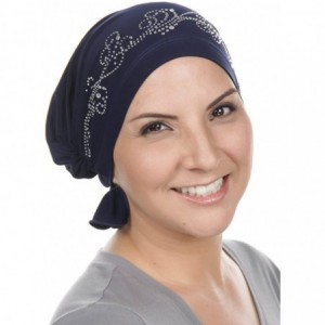 Skullies & Beanies The Abbey Cap with Rhinestones Chemo Caps Cancer Hats for Women - 19 -Navy Blue W/Clear Crystal Swirl - CO...