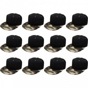 Baseball Caps Plain Blank Flat Brim Adjustable Snapback Baseball Caps Wholesale LOT 12 Pack - Black/Camo - C017YR57T4H $48.23