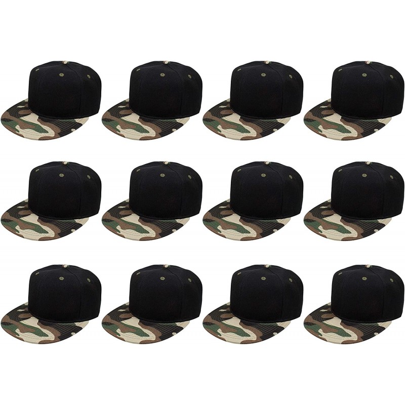Baseball Caps Plain Blank Flat Brim Adjustable Snapback Baseball Caps Wholesale LOT 12 Pack - Black/Camo - C017YR57T4H $25.72