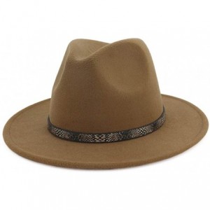 Fedoras Men & Women's Wide Brim Fedora Hat with Band Unisex Felt Panama Cap - Khaki - CO18LDYYUX9 $31.44