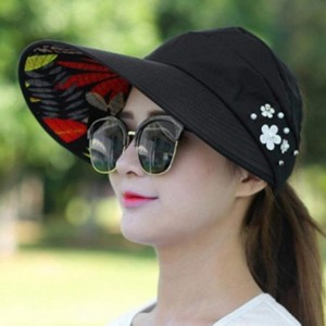 Sun Hats Women Fashion Print Breathable Fastening Tape Sunscreen Sun Cap Sun Hat Sun Hats - Black - C618TA3ZKSE $16.77