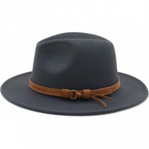 Fedoras Classic Wide Brim Women Men Fedora Hat with Belt Buckle Felt Panama Hat - Gray - CN18ZCQ28XQ $11.43