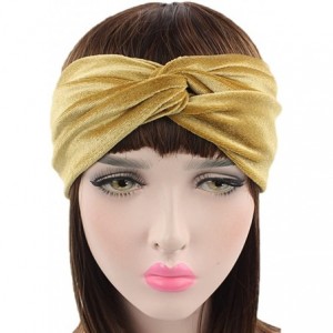 Headbands Elastic Adjustable Twist Turban Headwrap Soft Velvet Plain Color Tribal Headband - Yellow - CM17AZ5T7L7 $12.93