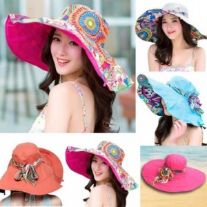 Sun Hats Women Print Two-Side Big Brim Straw Hat Sun Floppy Wide Brim Hats Beach Cap - Orange - CW18NS307YU $21.59