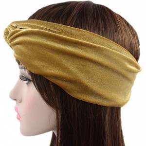 Headbands Elastic Adjustable Twist Turban Headwrap Soft Velvet Plain Color Tribal Headband - Yellow - CM17AZ5T7L7 $12.93