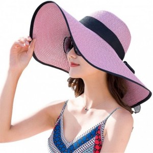 Sun Hats Beach Sun Hat for Women Bow-knot UV UPF 50+Travel Foldable Wide Brim Straw Hat - Lavender - C01990GRG7R $13.02