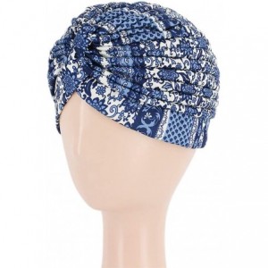 Skullies & Beanies Women Pleated Twist Turban African Printing India Chemo Cap Hairwrap Headwear - Deep Blue - C318WWL0O30 $2...