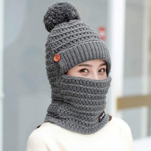 Skullies & Beanies Adult Women Men Winter Earmuffs Knit Slouchy Beanie Hat Scarf Hairball Warm Cap Ski Caps - Gray - CZ18AWUA...