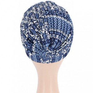 Skullies & Beanies Women Pleated Twist Turban African Printing India Chemo Cap Hairwrap Headwear - Deep Blue - C318WWL0O30 $2...