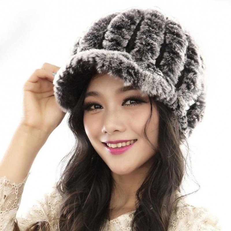 Skullies & Beanies Women Girls Fluffy Knit Hat Crochet Winter Warm Snow Cap with Visor - C - CQ12O2U1Y3X $13.38