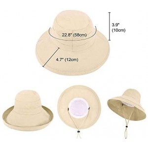 Sun Hats Women's Cotton Summer Beach Sun Hat with Wide Fold-Up Brim - Khaki - CB11KWCETVT $12.82