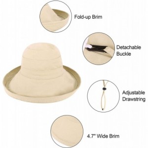 Sun Hats Women's Cotton Summer Beach Sun Hat with Wide Fold-Up Brim - Khaki - CB11KWCETVT $12.82
