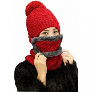 Cold Weather Headbands Women's Winter Knit Hat Crochet Ski Cap Pom Pom Ears Cold-proof Hat - 002-red - CT187CHKDHQ $50.90