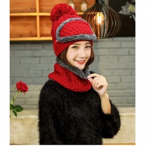 Cold Weather Headbands Women's Winter Knit Hat Crochet Ski Cap Pom Pom Ears Cold-proof Hat - 002-red - CT187CHKDHQ $46.81